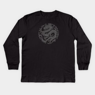 Traditional Dark Chinese Dragon Circle Kids Long Sleeve T-Shirt